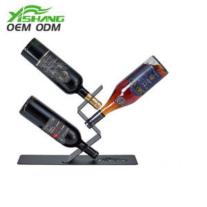 Custom Black 3 tier wine glass bottle metal wine display rack for supermarket