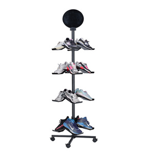 Custom Store Four Sided Kids Sports Casual Tennis Shoes Ladies Men Sneakers Metal Rotating Shoe Display Rack Stand