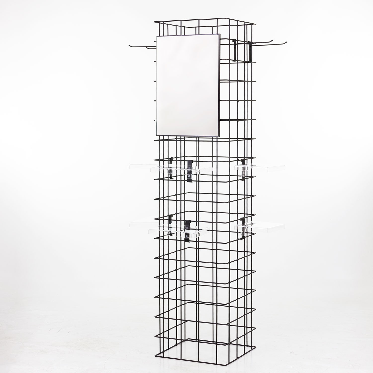 unique 360 degree 4 layer rotating metal chrome wire mesh hook shoes hanging display stand racks at floor with hooks