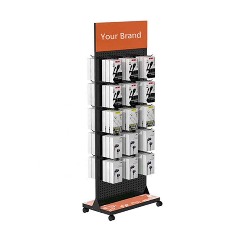 Custom Retail Store Shop Mobile Cell Phone Hanging Accessories Display Rack Metal Shelf Board Unit Stand With Hooks