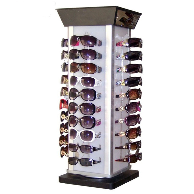 Custom rotating metal wooden sport sunglasses lock display stand case