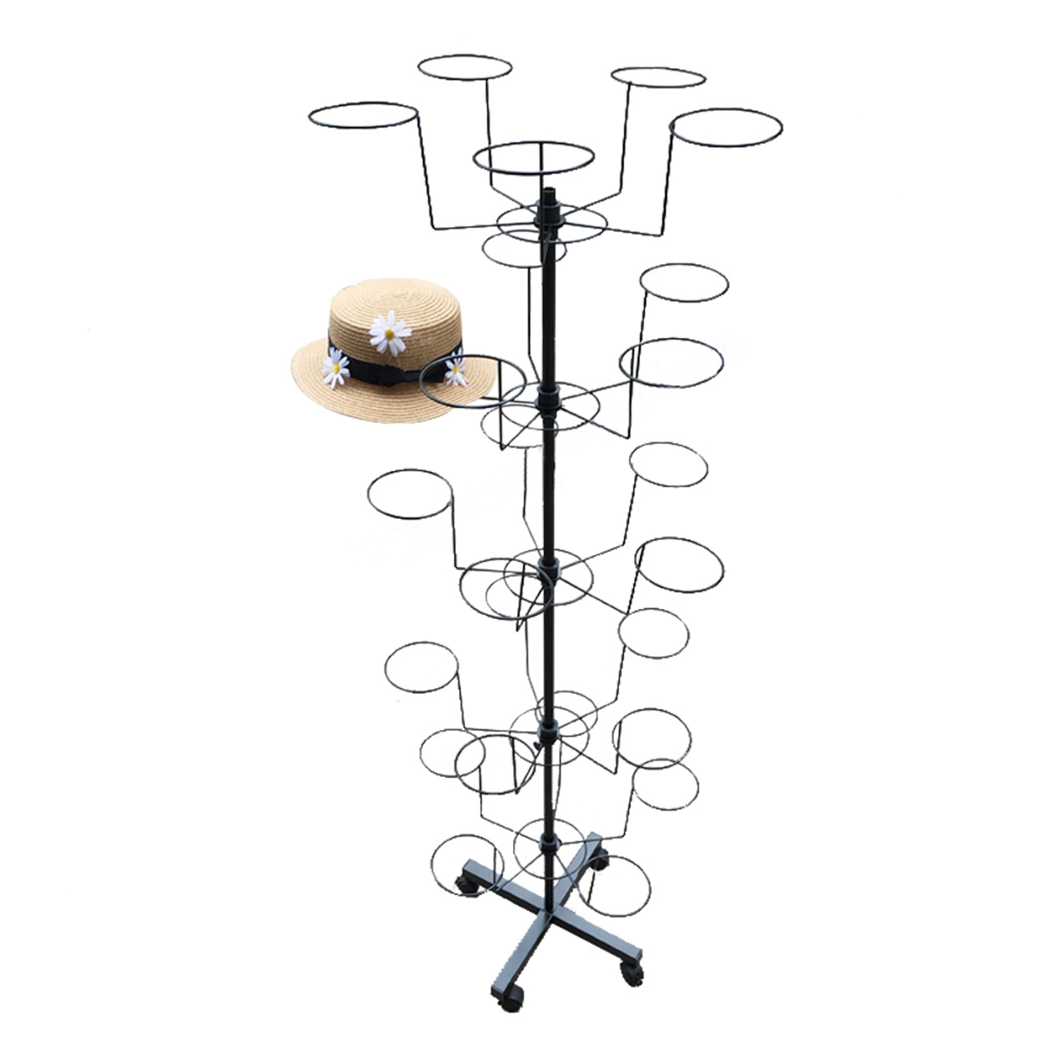 Floor standing hat rack metal wire hat baseball cap display rack with advertising