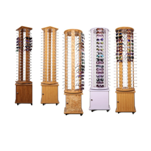 Custom Rotating Bamboo Wood Sunglasses Display Floor Stand Holder Multi-Style Optical Glasses Eyewear Display Rack