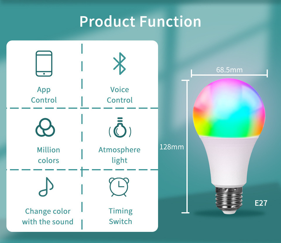 RGB+CW+WW E27 Tuya led bulb Smart Life Alexa Google Home Voice Control RGB LED Smart bulb