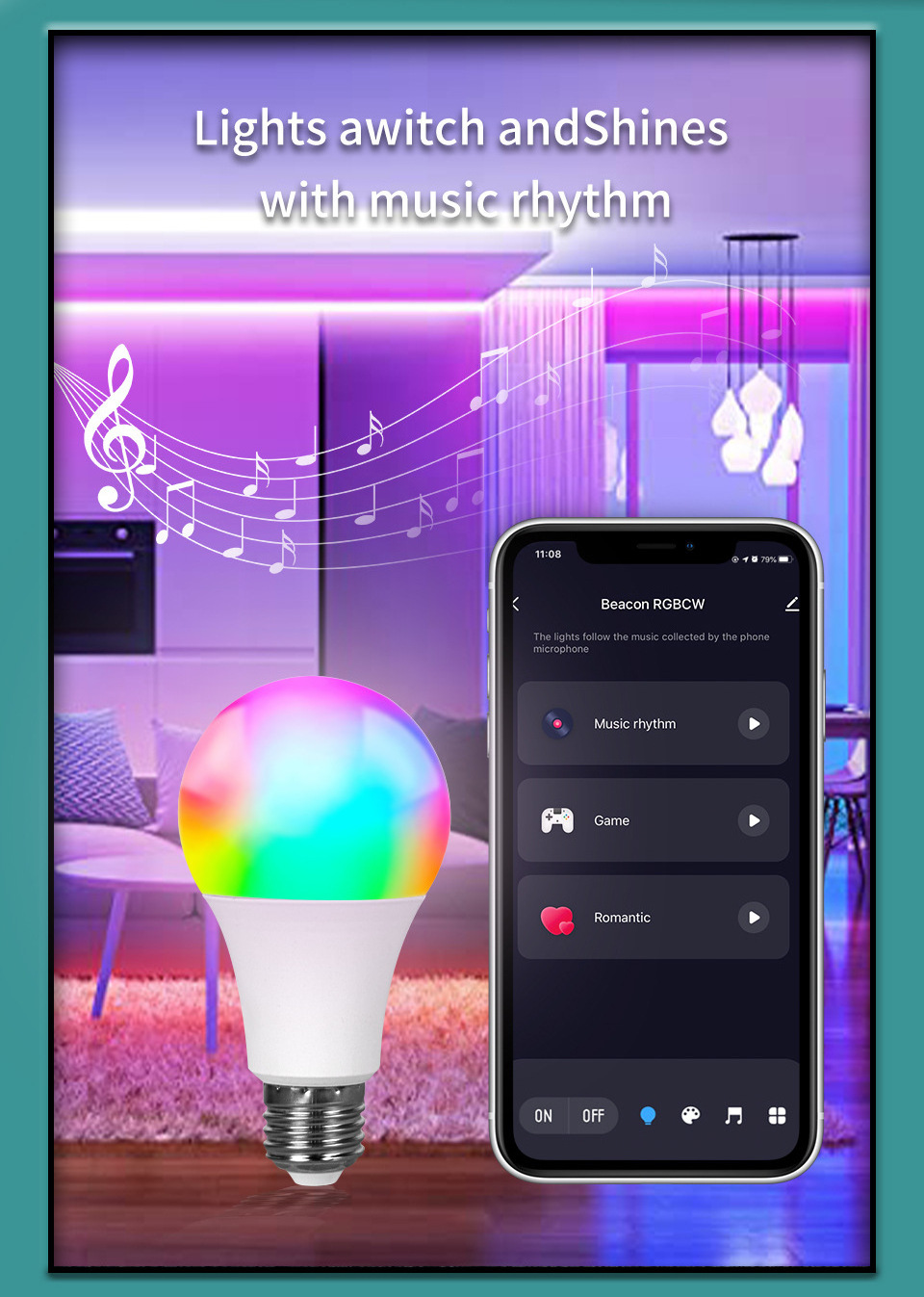 RGB+CW+WW E27 Tuya led bulb Smart Life Alexa Google Home Voice Control RGB LED Smart bulb