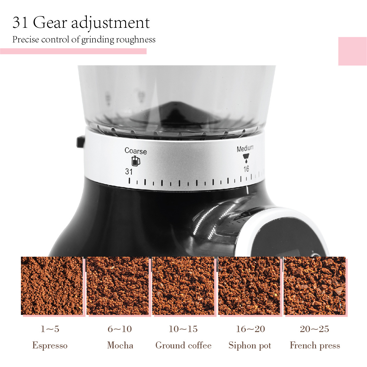 Commercial Professional Electric Automatic Stainless Steel Conical Grinder burr Adjustable Powder Coffee Bean Grinding Machine