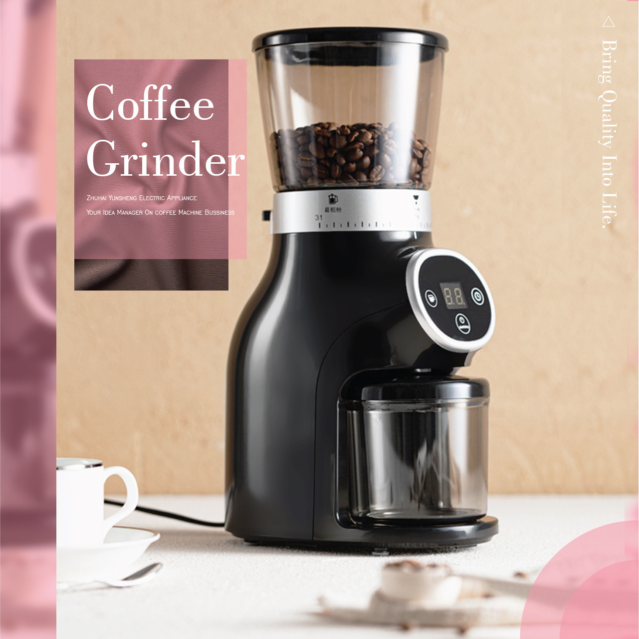 Commercial Professional Electric Automatic Stainless Steel Conical Grinder burr Adjustable Powder Coffee Bean Grinding Machine