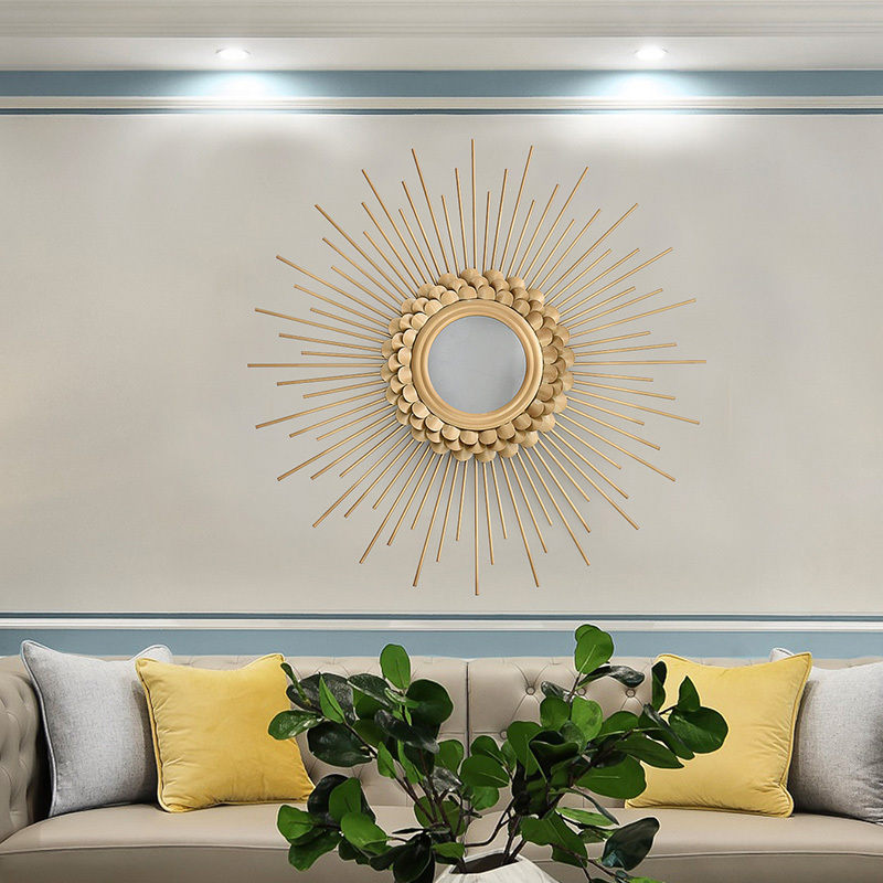 Large Luxury Sun Flower Metal Wall Decoration Mirror for living Room Home Decor