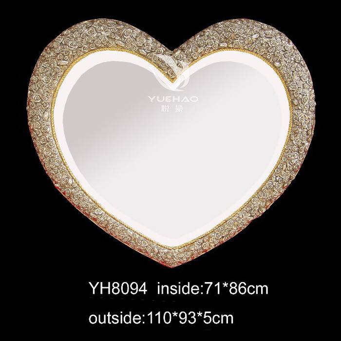 Heart Shape Style Luxury Mirror Hotel Decorative Framed Mirror Wall Mounted