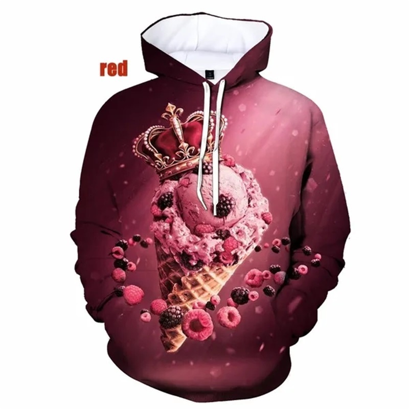 3D Print Funny Ice Cream Graphic Hoodies For Men Women Casual Plus Size Sweatshirt Hoodies Tops Mens Pullovers Streetwear