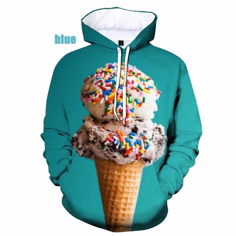 3D Print Funny Ice Cream Graphic Hoodies For Men Women Casual Plus Size Sweatshirt Hoodies Tops Mens Pullovers Streetwear