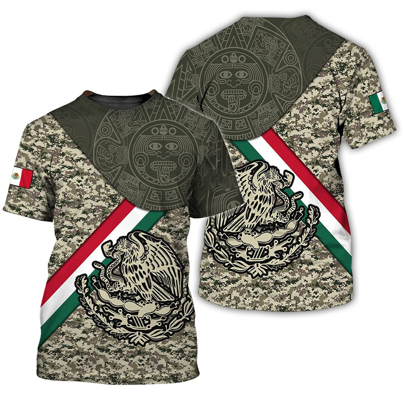 3D Print Mexico Flag Pattern T-shirts For Men Summer Short Sleeve Mexican Graphic Tee Top Men Woman Plus Size Tshirt Streetwear