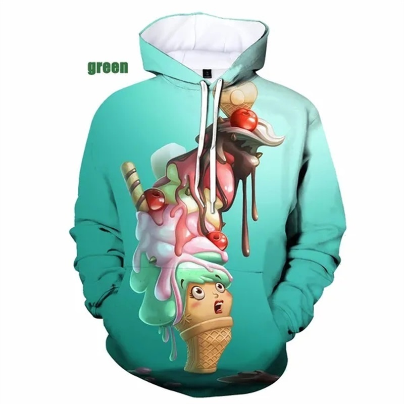 3D Print Funny Ice Cream Graphic Hoodies For Men Women Casual Plus Size Sweatshirt Hoodies Tops Mens Pullovers Streetwear