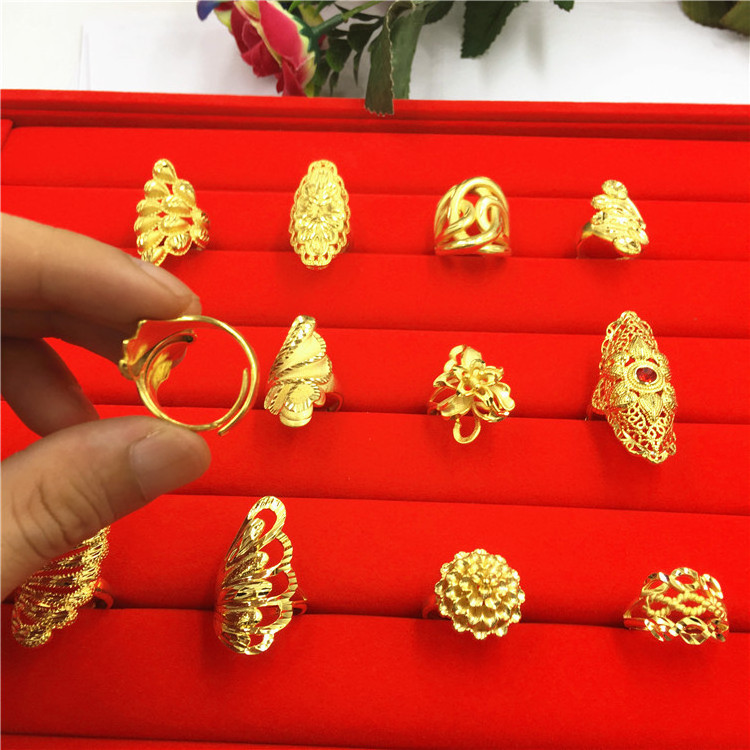 European coin plated Vietnam placer gold ring Gold plated stylish opening women rings brass decoration jewelry wholesale