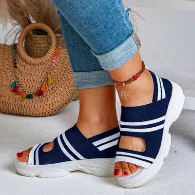 Autumn fish head sandals ladies women shoes 2022 fashion low heel Knit sandal women designer sandals 5 Color Plus size