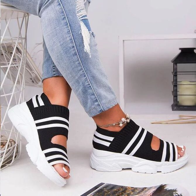 Autumn fish head sandals ladies women shoes 2022 fashion low heel Knit sandal women designer sandals 5 Color Plus size