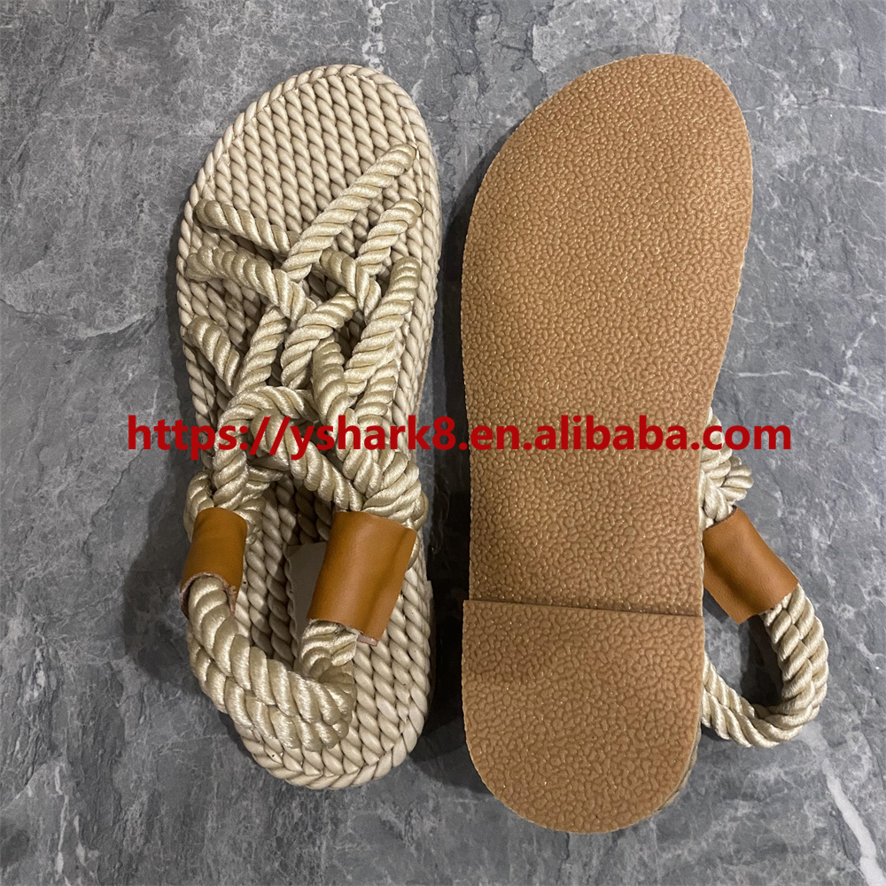 2024 Summer new Korean style sandals Women's Flat hemp rope Cross women's lace up shoes open toe casual beach sandals