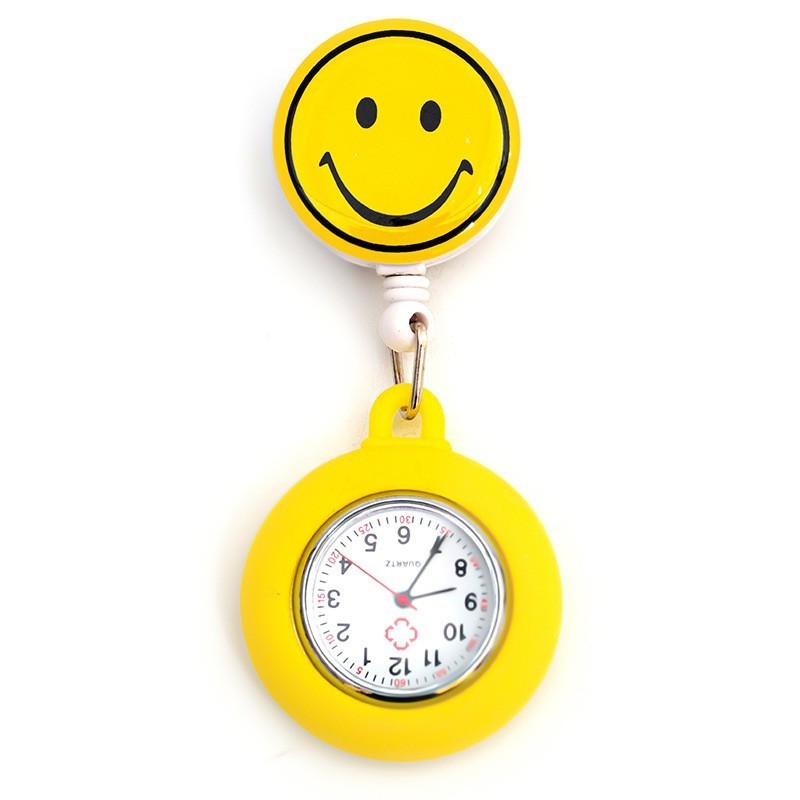 Clip Type Retractable Smiling Face Nurse Watch Buckle Portable Pocket Quartz Watch Sunflower Lovely Clover Food Grade Silicon