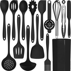 Best Silicone Kitchen Black Accesorios Para Cocina Utensils Set Kitchen Tool Set With Barrel For Cooking