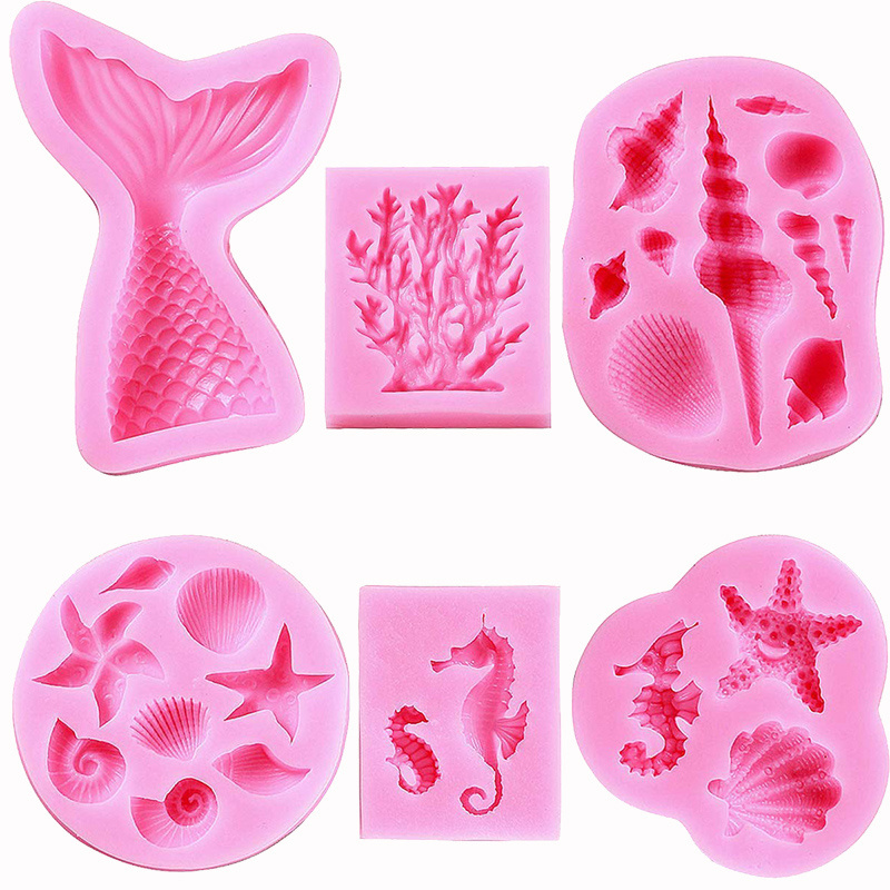 DIY Marine Theme Silicone Mold for Cake & Crafts Mermaid Tail Seashell Starfish Hippocampus Conch Fondant Mold Baking Sugar Work