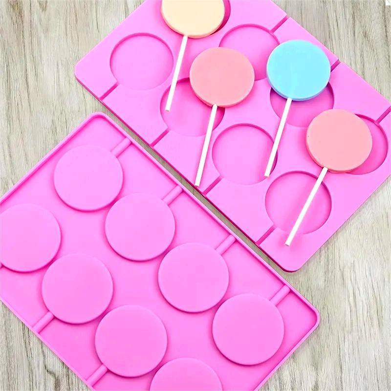 Youngs Silicone with Chocolate Hard Candy shape for soap/candle/food  Mold  hot selling 8 Cavity Round Silicone Lollipop Molds