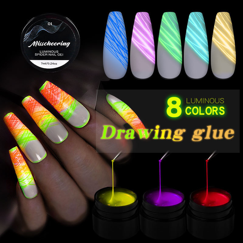 Misscheering 8ml Luminous Spider Fluorescent neon light Effect Nail art drawing and drawing spider Uv gel luminous drawing glue