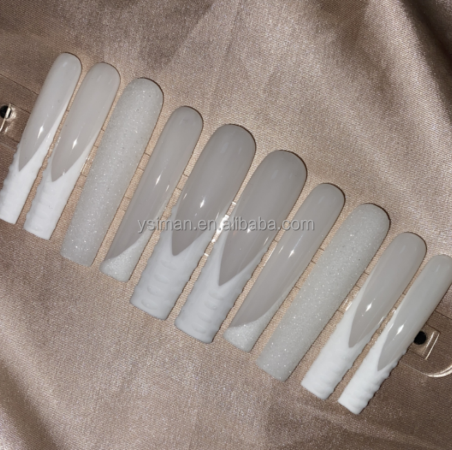 Made By Factory Wholesale Fashion Acrylic Press On Nails Handmade Luxury Bling Press On Nails French Manicure On 10 Pcs