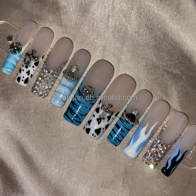 Made By Factory Wholesale Fashion Acrylic Press On Nails Handmade Luxury Bling Press On Nails French Manicure On 10 Pcs