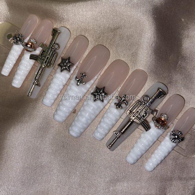 Made By Factory Wholesale Fashion Acrylic Press On Nails Handmade Luxury Bling Press On Nails French Manicure On 10 Pcs