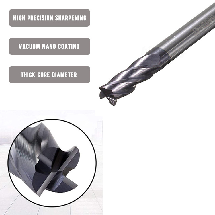 HRC50 4 Flute Solid Carbide Cutting Tool Extended Blade End Mill For Metal Milling Cutter CNC Router Bits Square Face End Mill