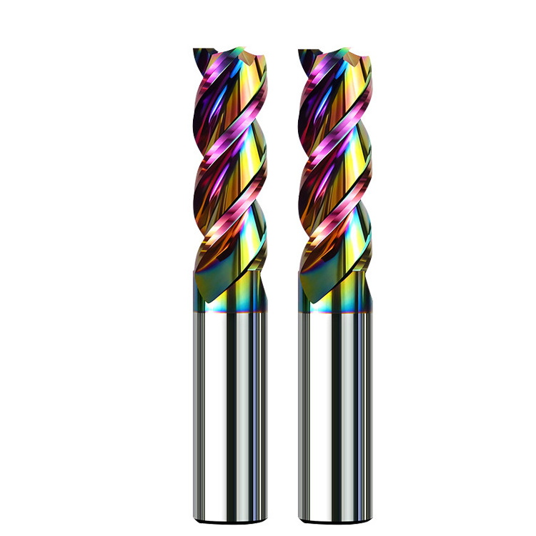 Tungsten Steel End Mill For Aluminum With Colorful Coating Carbide 3 Flute Groove Machine CNC Milling Cutter For Wood Tools