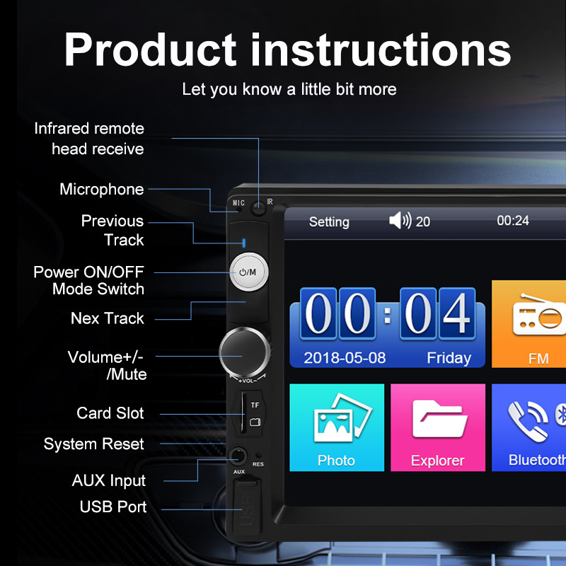 12 V 7 Inch Car Dvd Player 480 * 800 Ips FM AUX Car Radio Stereo Video Mp4 Mp5 Tv Car Monitor Mirror Link