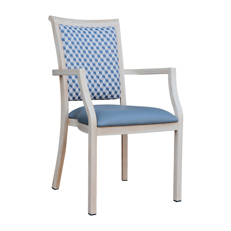 Sky Blue Modern Nordic Dining Chair For Sale Luxury Fabric Upholstered Aluminium Senior Living Chair