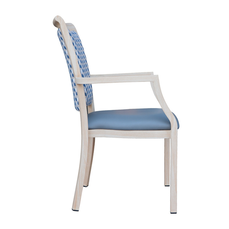 Sky Blue Modern Nordic Dining Chair For Sale Luxury Fabric Upholstered Aluminium Senior Living Chair