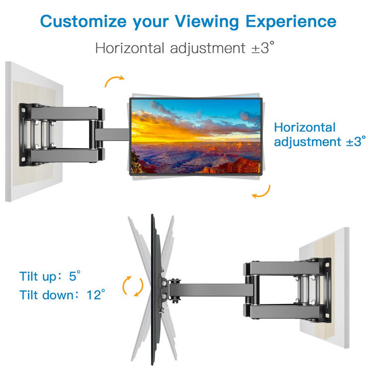 Double Arm Full Motion Curved Screen Flat Panel TV Wall Mount Support 65 TV Swivel Flexible Mounting Bracket