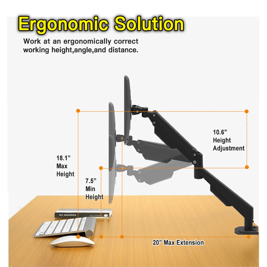 Monitor Desk Mount fits 17-32'' screen, mechanical spring Single Monitor Mount Holds 4.4-17.6 lbs,Monitor Arm with Clamp/Grommet