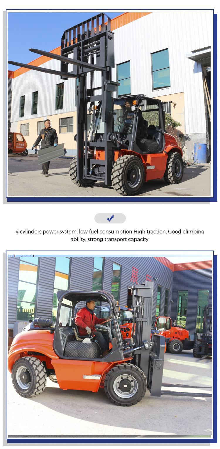 Diesel engine forklift small truck price 2 2.5 lpg gasoline 4 4.5 rough terrain 4w 3ton 4ton off road forklift