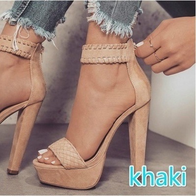 Summer new fashion women's sandals square sole stiletto high heels braided waterproof platform high heels for women