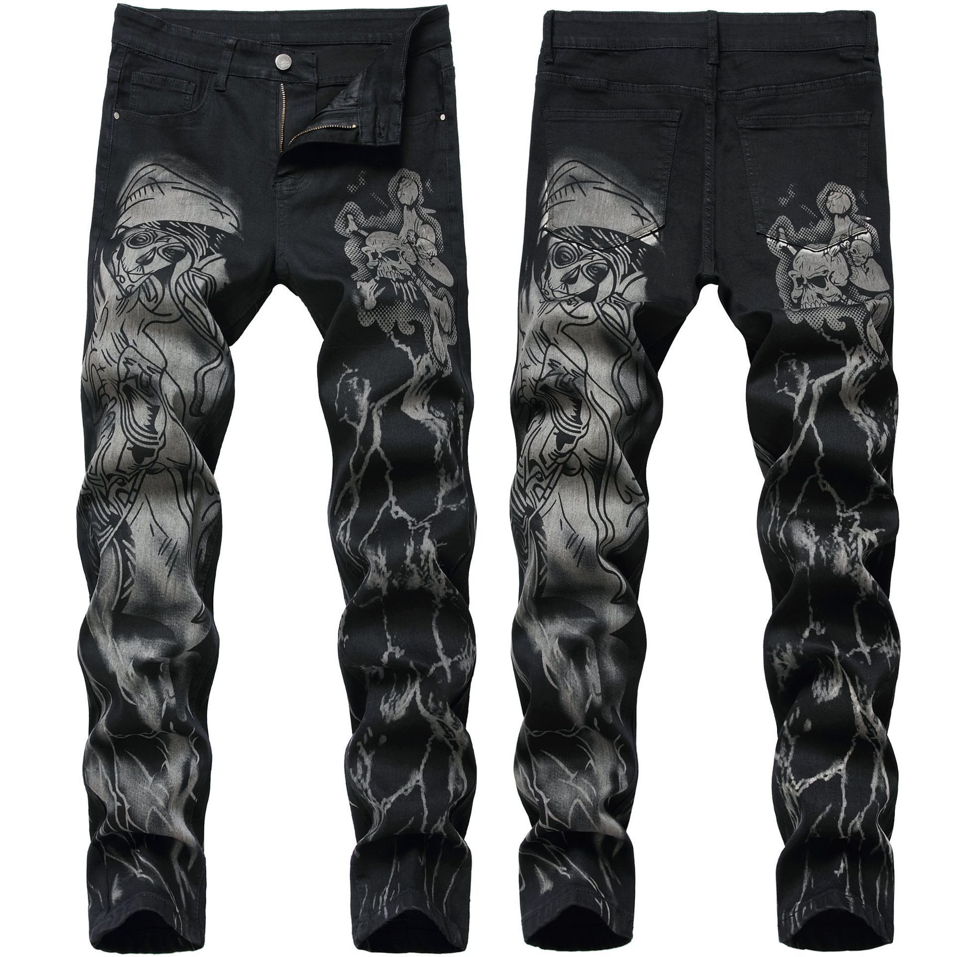 European and American fashion hole original design new non-iron stretch feet jeans men's denim pencil mid-waist pants