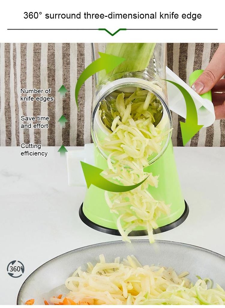 3 In 1 Multi-Purpose Manual Vegetable Grater Slicer Cheese Grater Kitchen Gadget Drum Rotary Grater Potato Shredder