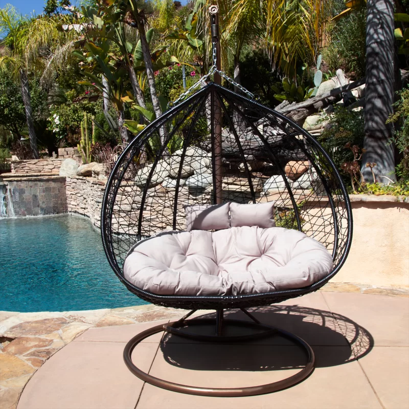 Modern Outdoor Garden Patio Swing Chair Two Seaters Patio Wicker Swing Chairs Rattan Egg Hammock Double Swing Chair with Stand