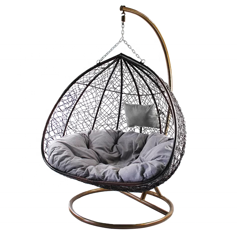 Modern Outdoor Garden Patio Swing Chair Two Seaters Patio Wicker Swing Chairs Rattan Egg Hammock Double Swing Chair with Stand