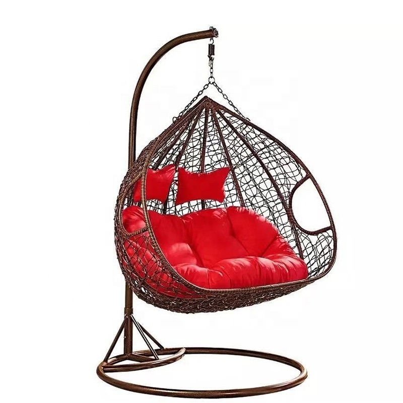 Modern Outdoor Garden Patio Swing Chair Two Seaters Patio Wicker Swing Chairs Rattan Egg Hammock Double Swing Chair with Stand