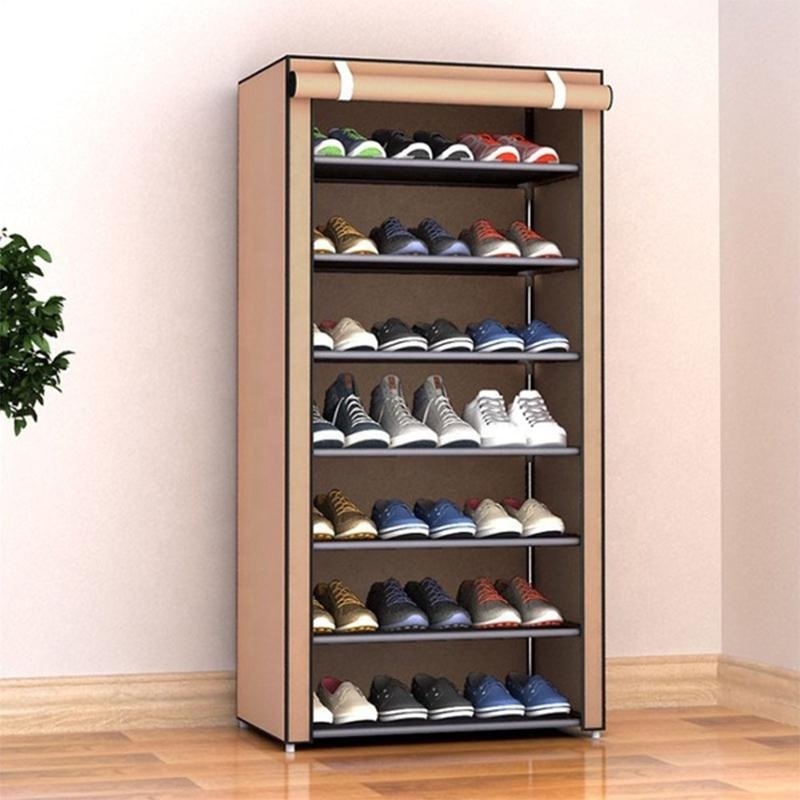 Folding Aluminum Shoe Racks Stand Metal Storage Shelf Cabinet Organizer Space Saving Shoes Rack with Dustproof Covering Closet