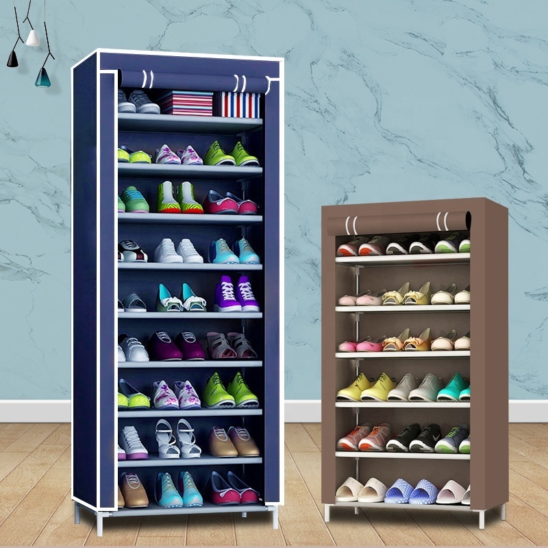 Folding Aluminum Shoe Racks Stand Metal Storage Shelf Cabinet Organizer Space Saving Shoes Rack with Dustproof Covering Closet