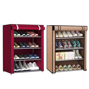 Folding Aluminum Shoe Racks Stand Metal Storage Shelf Cabinet Organizer Space Saving Shoes Rack with Dustproof Covering Closet