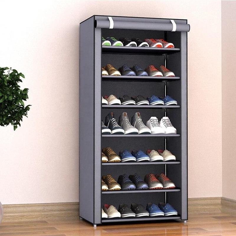 Folding Aluminum Shoe Racks Stand Metal Storage Shelf Cabinet Organizer Space Saving Shoes Rack with Dustproof Covering Closet