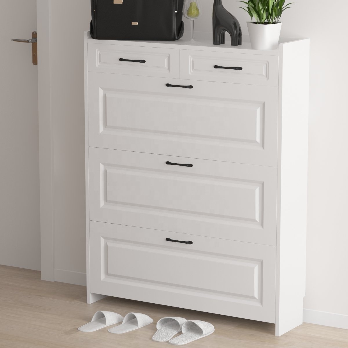 Commercial Stackable Modern Design Wood Extendable Shoe Shelf Narrow Wooden Shoes Storage Shoe Rack with Storage Cabinet