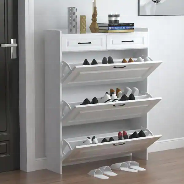 Commercial Stackable Modern Design Wood Extendable Shoe Shelf Narrow Wooden Shoes Storage Shoe Rack with Storage Cabinet