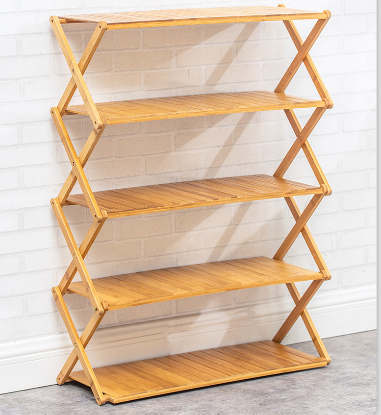 3/4/5/6 Tier Shoe Rack Foldable Bamboo Shoe Storage Organizer Portable Household Free Installation Collapsible Shoe Rack